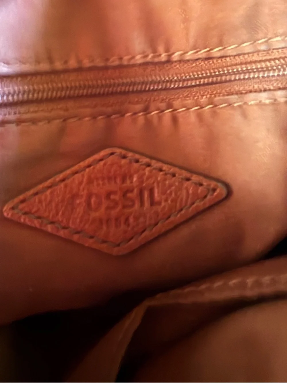 Fossil Brown Pebbled Leather Shoulder Bag Crossbody Zip Pocket